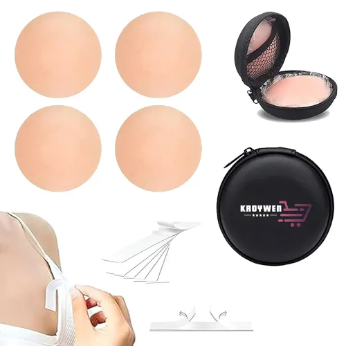 Image of KROYWEN 4 Pcs Reusable Nipple Covers with Case