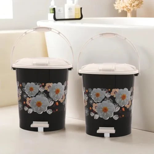 Image of Kuber Industries Plastic Pack of 2 Pedal Garbagebin | 10 Liter | Bathroom & Kitchen Dustbin with Lid & Handle | Wet & Dr