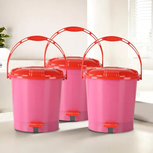 Image of Kuber Pedal Dustbin 7L Pack of 3 Pink Red