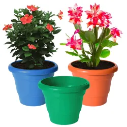 Kuber Industries Solid 2 Layered Plastic Flower Pot|Gamla for Home Decor,Nursery,Balcony,Garden,6\'x5\',Pack of 3 (Orange & Green & Blue)