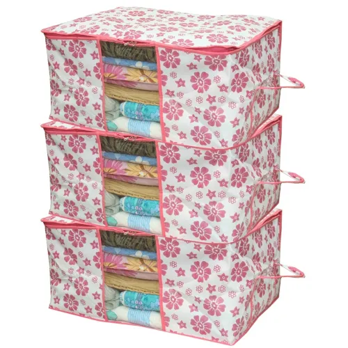 Image of Kuber Industries 3 Piece Storage Organiser, Pink