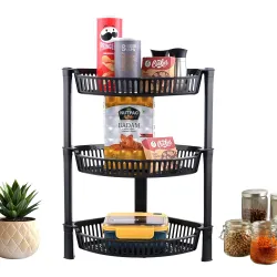 Kuber Industries Plastic 3-Tier Collapsible Multi-Purpose Storage Rack | Onion Potato Rack for Kitchen, Home, Bathroom & Vanity | Fruits & Vegetables Basket Shelf Stand | Black