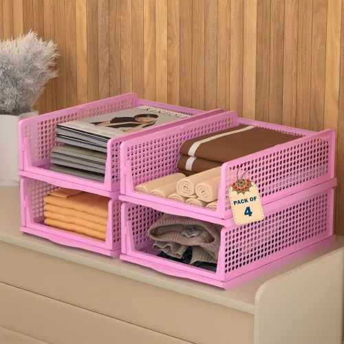 Image of Kuber Industries 4 Pcs Foldable Kids Wardrobe Organizer for Clothes Storage
