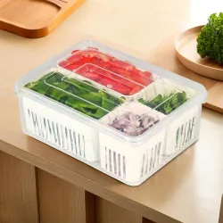 Kuber Industries Fridge Organizers Storage Box Set | 4 Compartments Chopped Vegetable & Grocery Container For Refrigerat