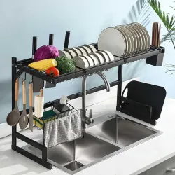 Kuber Industries Carbon Steel Dish Drying Rack|Storage Rack for Kitchen Counter|Drainboard & Cutting Board Holder|Premiu