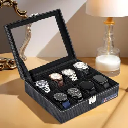 Kuber Industries Faux Leather See Through 8 Slots Wrist Watch Organiser Box
