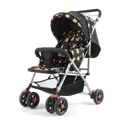 Kuber Industries Kids Stroller Pram with Reversible Handle | Adjustable Canopy & Bottom Storage Basket | Pushchair for 1.5 to 3 Year Baby | Black