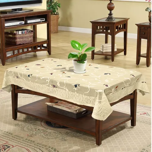 Image of Kuber Industries Leaf Print Cotton Table Cover 4 Seater 