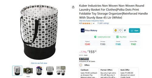 Image of Kuber Industries Non Woven Non-Woven Round Laundry Basket For Clothes