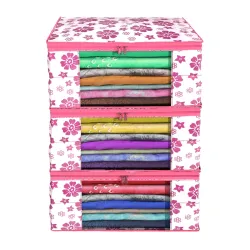 Kuber Industries Non Woven Floral Print Saree Covers With Zip |Foldable Wardrobe Organizer For Clothes |Saree Bags Keep 