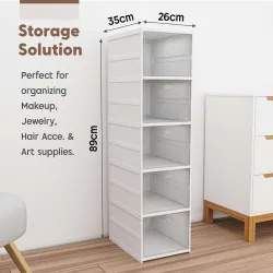 KUBER INDUSTRIES (Pack of 2) 5-Tier Transparent Plastic Collapsible Closet/Cabinet | White Plastic Free Standing Chest o