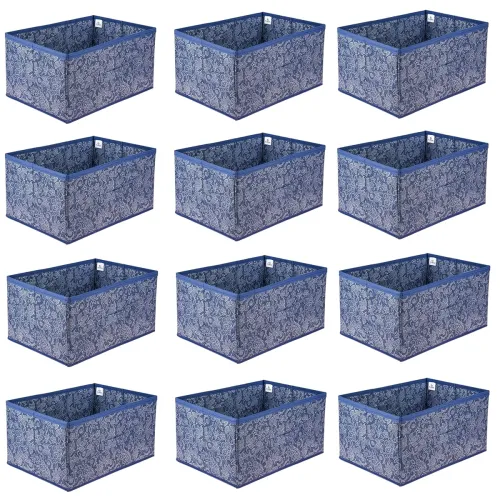 Image of Kuber Industries Pack of 12 Foldable Storage Organiser | Flower Printed Storage Box for Books & Toys | Cloth Organizer f