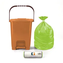 Kuber Industries 10 L Square Pedal Dustbin with 1 Roll Green Garbage Bags (19x21 In) for Kitchen, Bathroom, Office | Eas