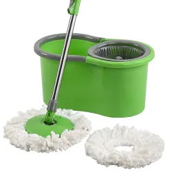 Kuber Industries Plastic Spin Mop Bucket | Extendable Handle Moppers for Cleaning Floor with 2 Refills | 360° Floor Clea