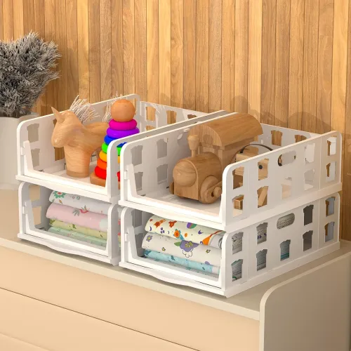 Image of Kuber Industries Plastic 4 Pcs Foldable Kids Wardrobe Organizer 