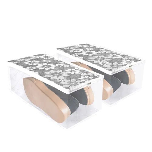 Image of Kuber Industries Pack of 2 Waterproof Shoe Cover With Side Visible Window | Storage Protector for Travel | Flower Quilte