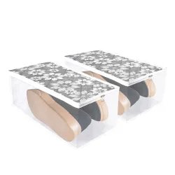 Kuber Industries Pack of 2 Waterproof Shoe Cover With Side Visible Window | Storage Protector for Travel | Flower Quilte