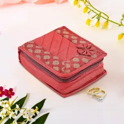 Kuber Industries Polyester Mini Jewellery Organisers Pouch for Women | 5 Pouches Inside | Bangles, Earrings & Chain Storage Box | Bow Design -Maroon