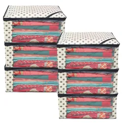 Kuber Industries Pack of 6 Polka Dot Saree Cover | Clothes Organizer For Wardrobe | Storage Organizer For Saree- Suit-Shirt-Lehanga | Saree Cover With Zip | Black & Ivory