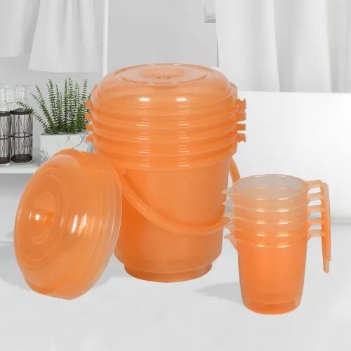 Image of Kuber Industries Set of 10 Bathroom Combo Set | Bathroom Combo Set | 5 Piece Bucket-13 L & 5 Piece Mug-1100 ml Bathing S