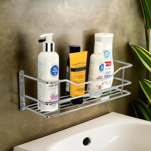 Image of Kuber Industries Stainless Steel Bathroom Shelf for Wall 12 Inch Kitchen Storage Rack