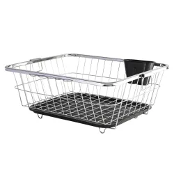 Kuber Industries Stainless Steel Dish Rack for Kitchen | Vessels Organizer Stands with Handle | Spoon Holder & Draining Tray Included | 17x22 Inch