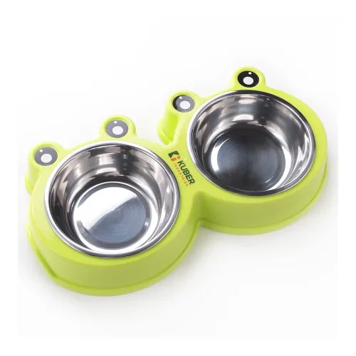 Image of Kuber Industries Dog Food Bowl | Stainless Steel, PVC Material Dog Bowls | Non Slip, Durable, Sturdy, Non Toxic | Perfec
