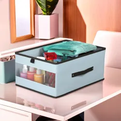 Kuber Industries Storage Box | Wardrobe Organizer | Foldable Storage Organizer with Transparent Window | Drawer Box | Closet Organizer for Saree Shirts Blankets Books & Toys | Grey