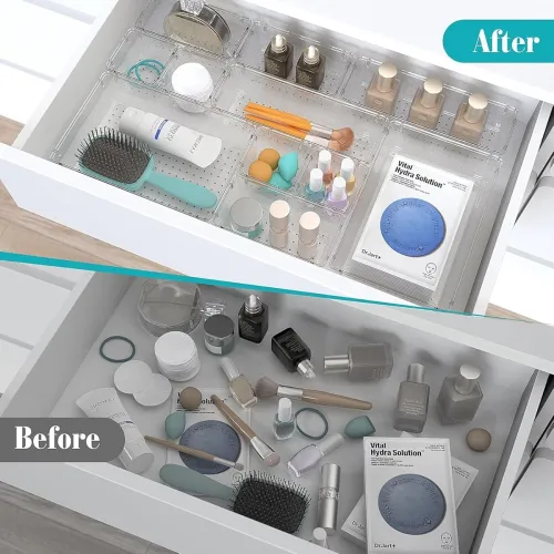 Image of Kuber Industries Storage Organizer Set | Kitchen Organizer | Makeup Organizer Tray Set | Desk Drawer Divider Tray | Mult