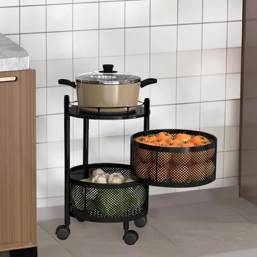 Image of Kuber Industries Storage Rack | 2-Layer Rotating Vegetable Kitchen Rack