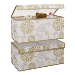 Kuber Industries 2 Pcs Storage Box with Transparent Lid | Medium & Large Size | Foldable Almirah Dress Closet Organizer Boxes for Toys & Book Storage | Cupboard/Wardrobe Drawer Organiser | W...