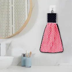 Kuber Industries Soft Cotton Hand Kitchen Towel with Hanging Loop | Double Sided Hand Towels for Wash Basin & Bathroom | Easy to Wash & Reusable | Zig Zag Pattern | Pink