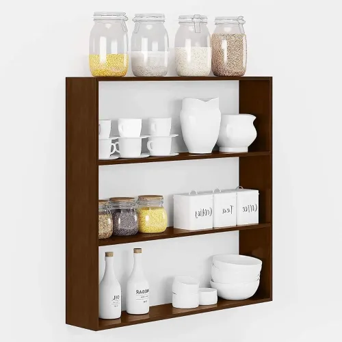 Image of Kuber Industries Wooden 3-Tier Wall Mounted Kitchen Shelf
