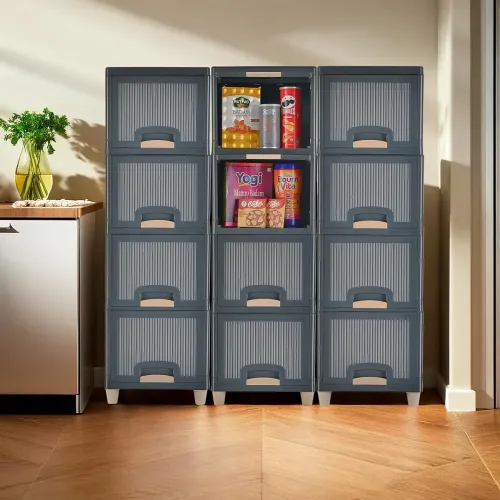 Image of Kuber Industries 12 Units Modular Cabinet Storage Organizer (4 + 4 + 4) | Foldable Kid Wardrobe for Cloth & Toys | Easy 