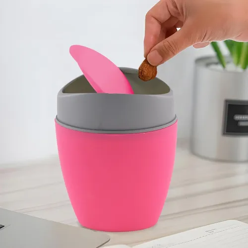 Image of Kuber 1.25L Mini Dustbin Swing Lid Pink Tabletop