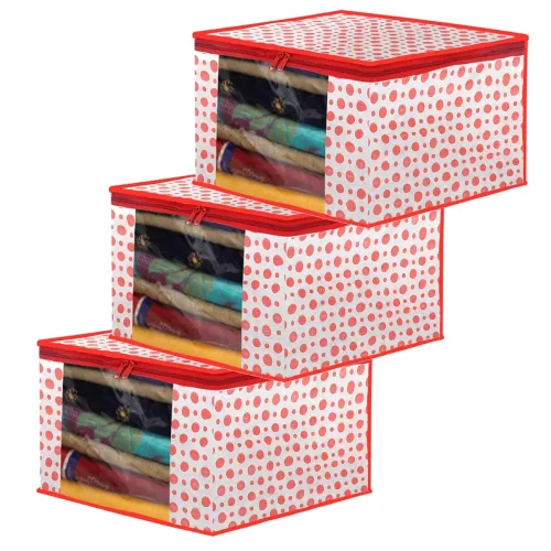 Image of Kuber Industries Non-Woven Foldable Saree Covers With Zip|Polka