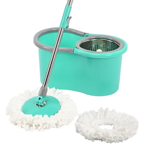 Image of Kuber Industries Plastic Spin Mop with Stainless Steel Wringer | Big Bucket Moppers for Cleaning Floor, 2 Refills | 360°