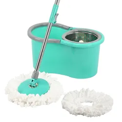 Kuber Industries Plastic Spin Mop with Stainless Steel Wringer | Big Bucket Moppers for Cleaning Floor, 2 Refills | 360°