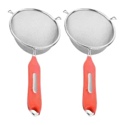 Kuber Industries 16 Cm Stainless Steel Soup & Juice Strainer- Pack of 2 (Silver), 6 X 13 X 2 Centimeters