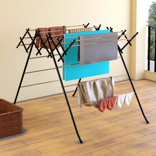 Image of Kuber Industries Stainless Steel Foldable Cloth Drying Stand for Balcony | Zig Zag Clothes Stand for Drying/Cloth Dryer 