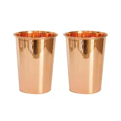 Kuber Industries Copper Drinking Serving Water Glasses 300 ml Pack of 2