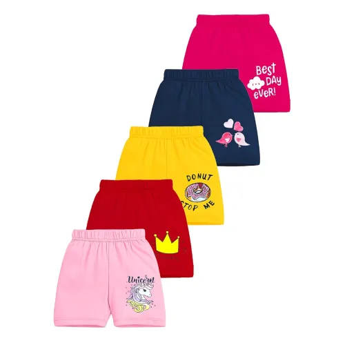 Image of Kuchipoo Girls Regular Fit Cotton Shorts - Pack of 5