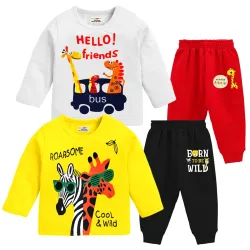 Kuchipoo Kids Regular Fit Cotton T-Shirts and Pyjamas Set