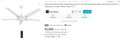 Image of KUHL Brise Star E5 65% Power Saving with 5 Year Warranty BLDC Motor