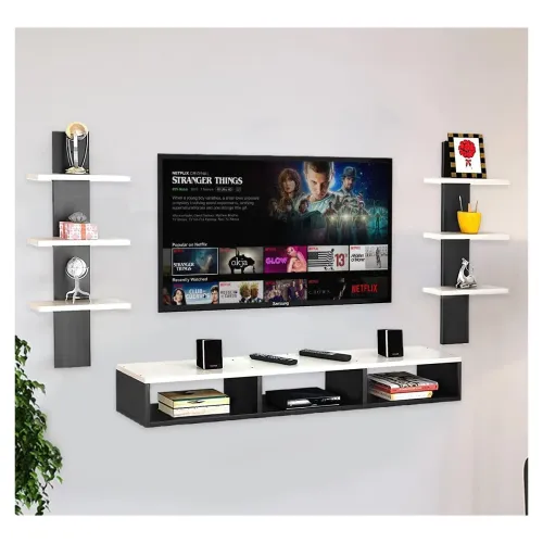 Image of Kundi Floating TV Stand Wall-Mounted (White and Black)
