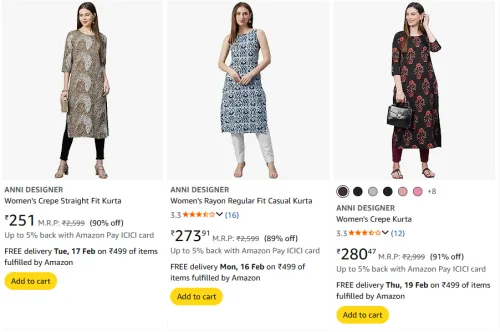 Image of ANNI DESIGNER KURTA FOR WOMEN UPTO 90% OFF 