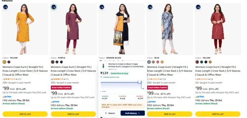 Image of Kurtas & Kurtis at minimum 87% Discount