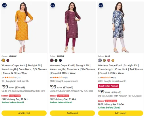 Image of Kurtas & Kurtis upto 85% Discount