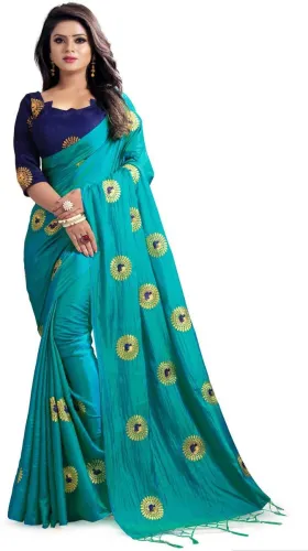 Image of Kuvarba fashion  Embroidered Bollywood Silk Blend Saree