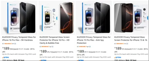 Image of KUZOOM Privacy Tempered Glass up to 91% Discount
